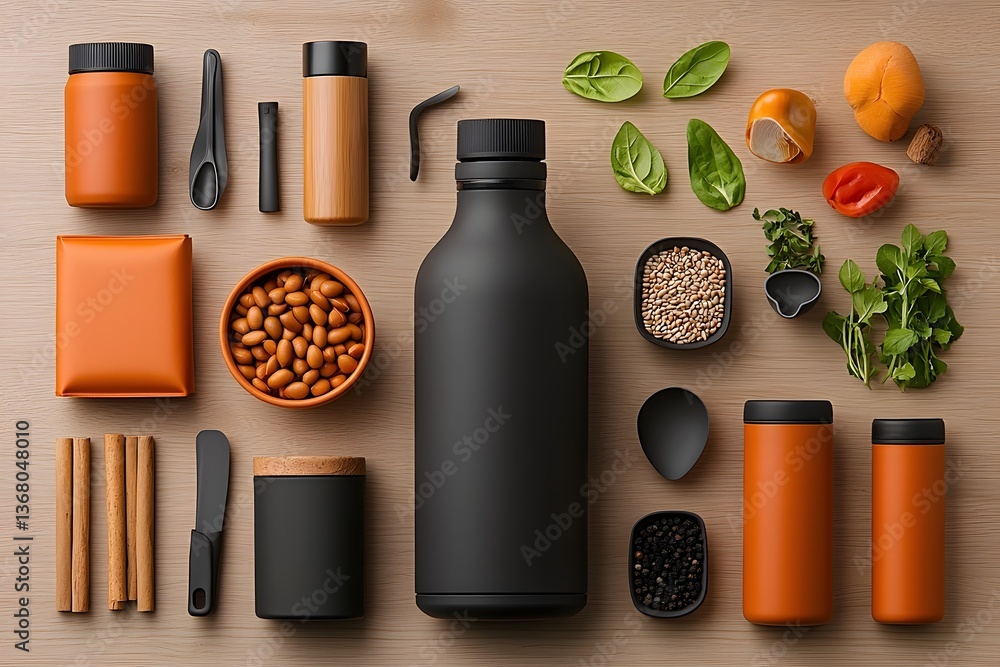 Aufkleber expertly composed flat lay showcasing a visually striking arrangement of various storage containers 