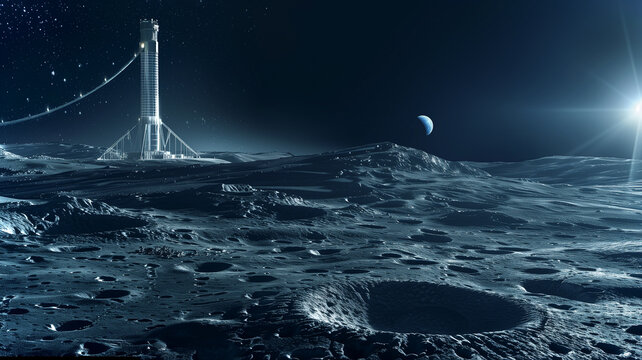 This Excavation activities are taking place at a lunar refinery, focusing on regolith extraction.