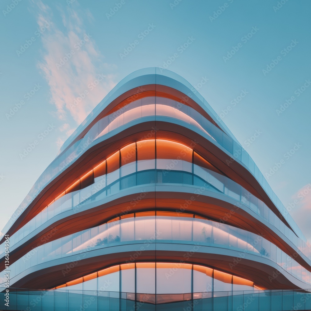 Aufkleber Parametric Urban Elegance Futuristic Architectural Innovation Showcasing Dynamic Glass Curves, Transformative Design and Next-Generation Metropolitan Aesthetics