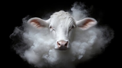 Fototapeta premium White cow head surrounded by a cloud of smoke