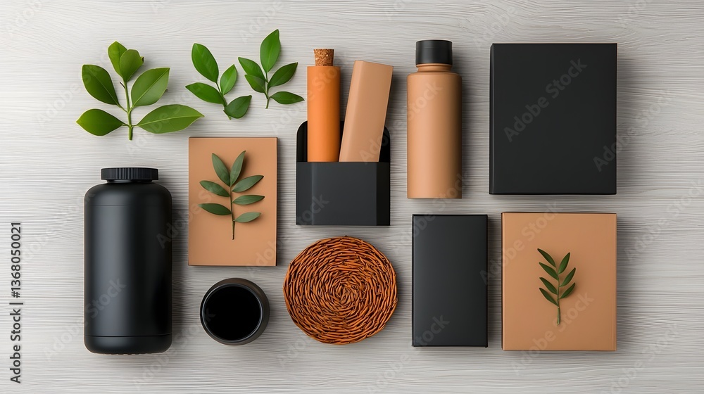 Poster flat lay featuring a collection of versatile storage containers and organizers in various finishes a