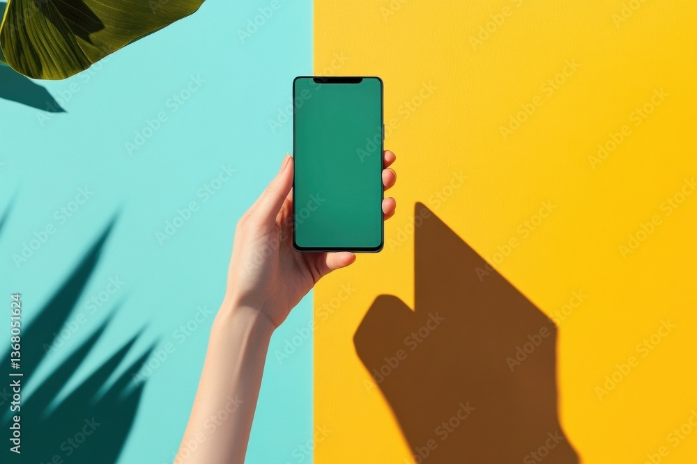 Poster vibrant digital minimalism gen z mobile experience with color-block aesthetic, modern tech interacti