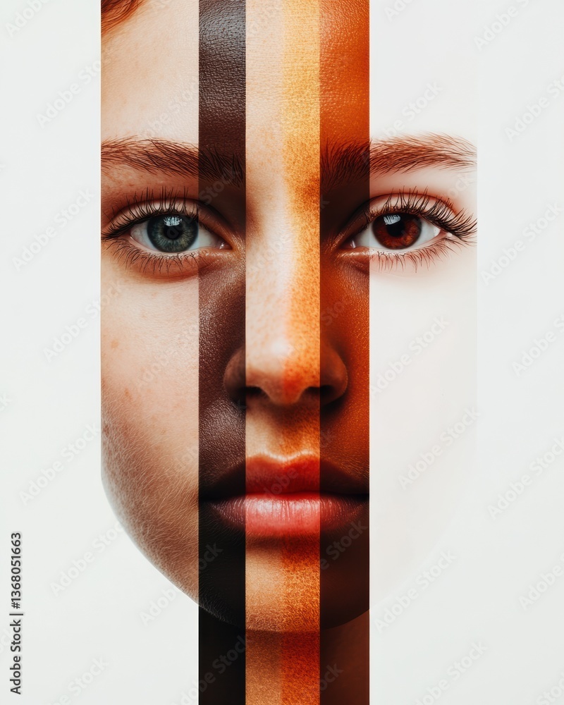 Poster intersectional identity vertical chromatic portrait exploring multicultural diversity, skin tone spe