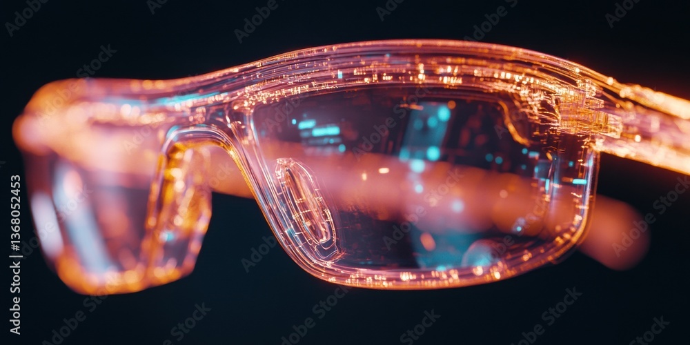 Aufkleber Transparent Cybernetic Eyewear Next-Gen AR Glasses Revealing Intricate Digital Circuitry and Immersive Holographic Technology for Futuristic User Experience