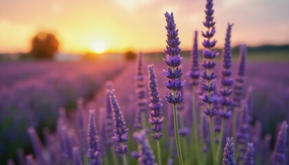 Fototapeta premium Aromatherapy Lavender Flowers at Sunset for Relaxation and Well-being