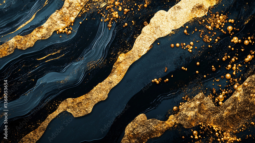 Aufkleber black and gold abstract background featuring a dynamic fusion of iridescent pearl and charcoal forms