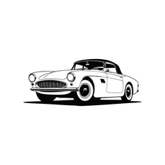 A black and white vector silhouette of a 1950s-inspired hot rod with a low stance and smooth lines on a white background