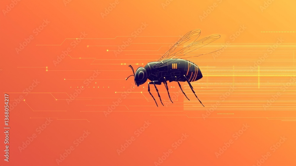 Aufkleber dynamic bee in flight vibrant background digital art abstract environment close-up view innovation c