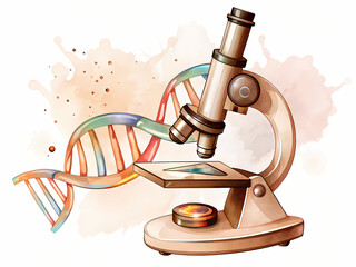 school science clipart featuring microscope and DNA strand, symbolizing biology and research.clip art