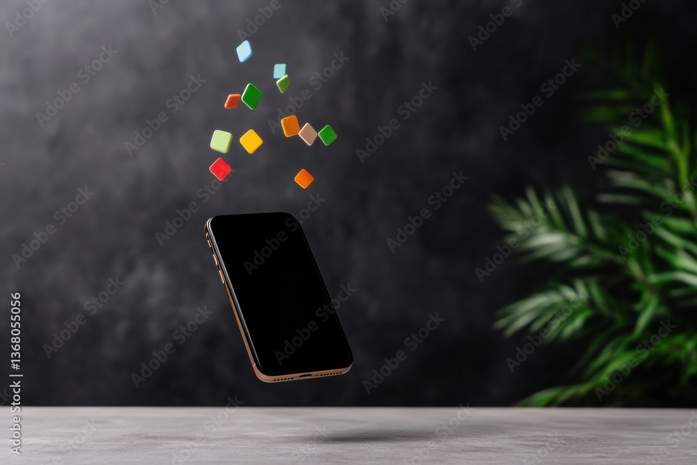 Fototapete Floating Digital Ecosystem Next-Gen Mobile App Marketplace Visualization with Vibrant UX Design - Innovative Software Connectivity for Modern Tech Professionals