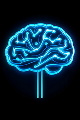 Glowing neon blue brain illustration on black background