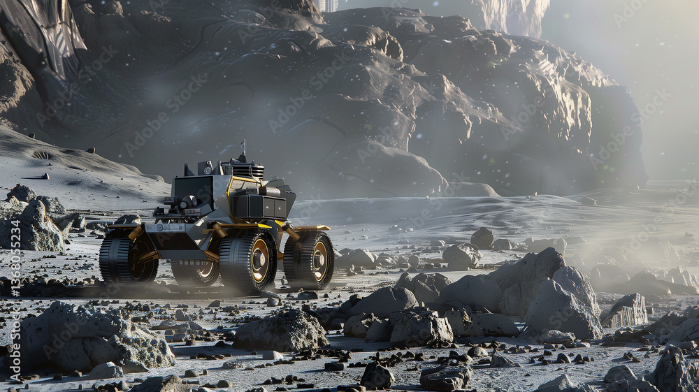 Fototapete This lunar rover is mining regolith on an asteroid for resource retrieval.