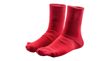 Pair of red socks lying on transparent background