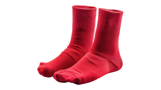 Pair of red socks lying on transparent background