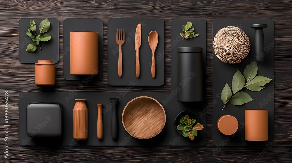 Poster meticulously curated flat lay showcasing a collection of storage containers in a diverse range of te
