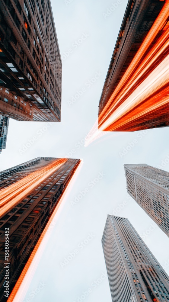 Poster Dynamic Urban Connectivity AI-Powered Smart City Visualization with Futuristic Network Light Trails Transforming Metropolitan Architectural Perspectives