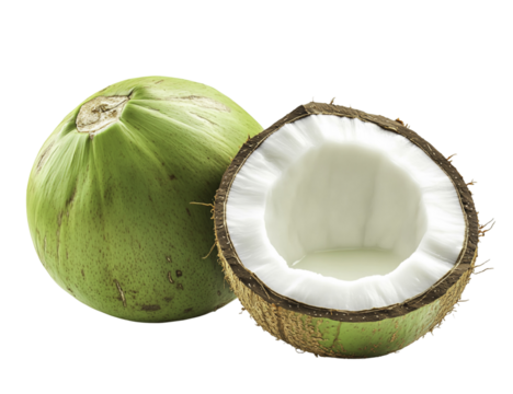 Whole coconut with facial features on a white fbackground.coconut on black background.