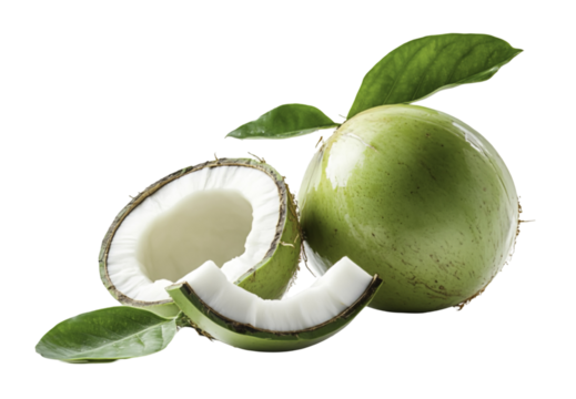 Whole coconut with facial features on a white fbackground.coconut on black background.