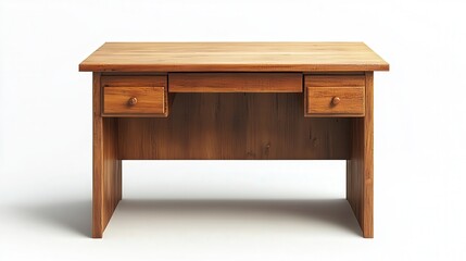 Fototapeta premium Vintage wooden desk with two drawers and a simple design on a white background.