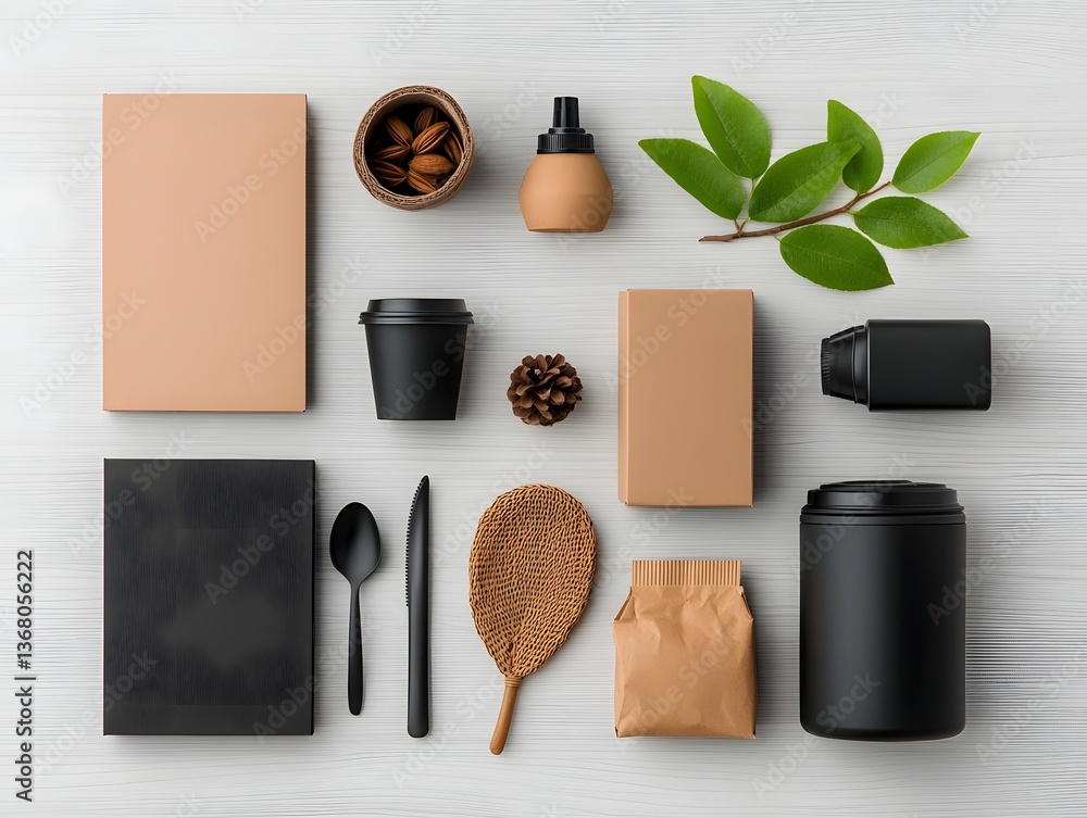 Poster minimalist and organized collection of different storage containers including cardboard wicker and m