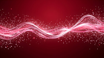 Glowing pink wave with sparkles on red background