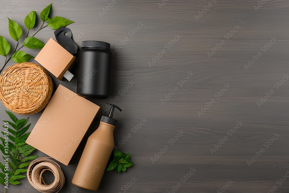 Aufkleber minimalist flat lay composition highlighting an organized collection of storage containers in variou