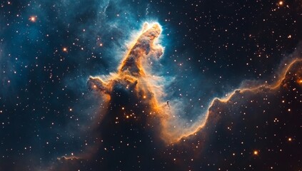 Naklejka premium Blue nebula background, a space scene with stars and smoke