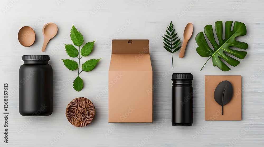Poster minimalist flat lay composition showcasing a curated selection of versatile storage containers in di