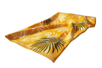 A sun-drenched tropical beach towel, bursting with vibrant yellow and bold black palm leaf prints, ready for summer adventures on soft, luxurious fabric.