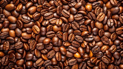 Obraz premium Roasted Coffee Beans Texture Background: Close-Up of Fresh Aromatic Coffee Beans, Rich Brown Color, Perfect for Coffee Lovers & Food Bloggers