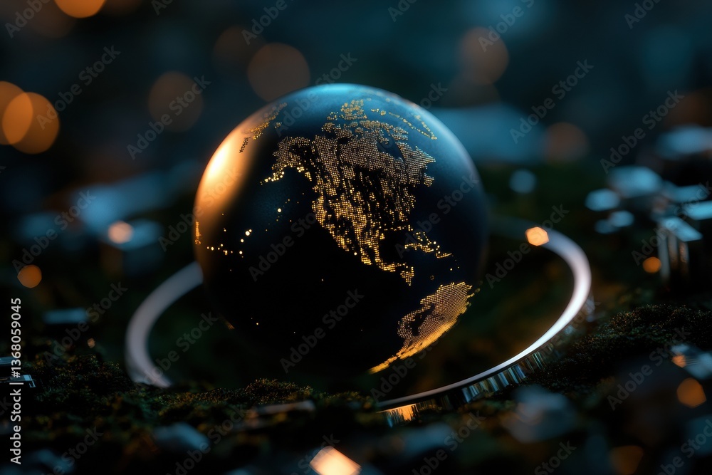 Fototapete Immersive Global Tech Visualization Holographic Earth Sphere with Luminescent Data Network - NextGen Sustainability and Digital Transformation Insight