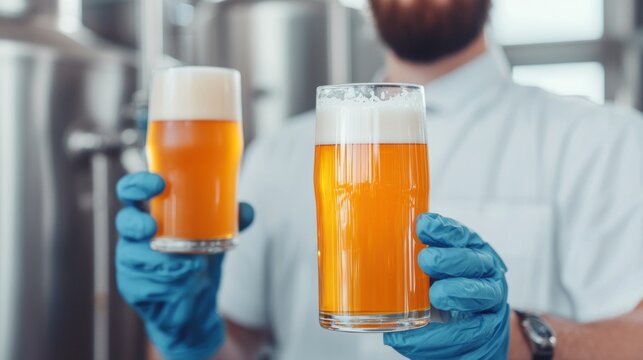 Quality control of various beer types at brewery indoor setting beverage photography elevated perspective
