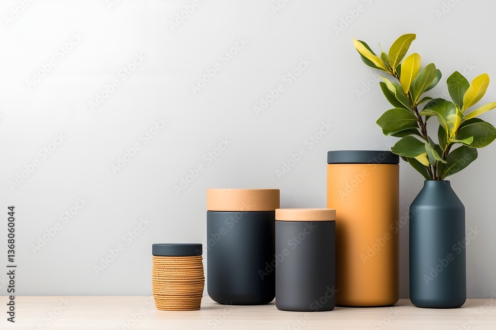 Poster neatly arranged collection of storage containers in various materials such as cardboard wicker and m