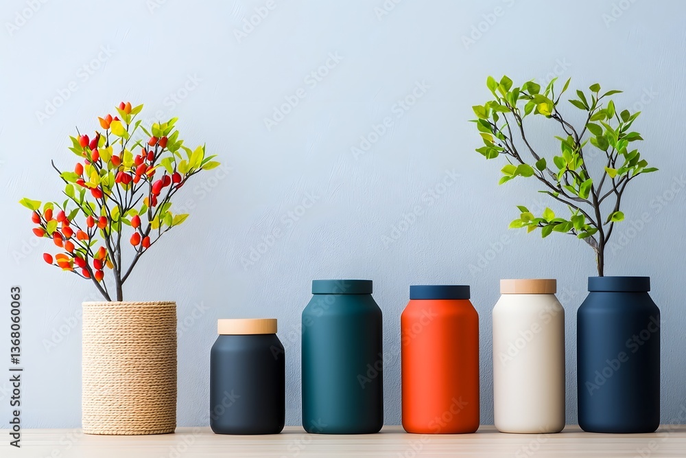 Poster neatly arranged collection of storage containers in various materials such as cardboard wicker and m
