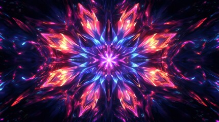 Abstract kaleidoscope with vibrant neon colors creating a symmetrical design.