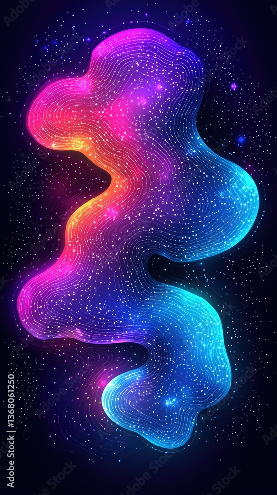 Poster a colorful and flowing abstract design with sparkling star particles
