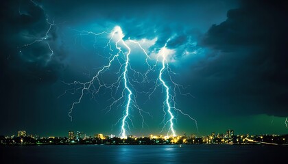 Lightning Storm over Cityscape. (2)