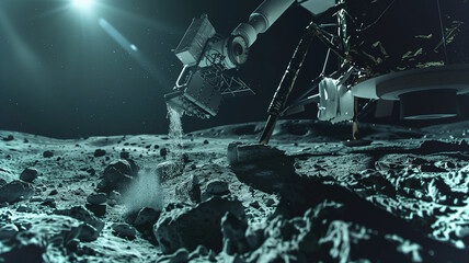 This Excavation on an asteroid's surface showcases advanced technology for regolith extraction.