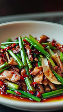 Sichuan double-fried pork with scallions and chilies