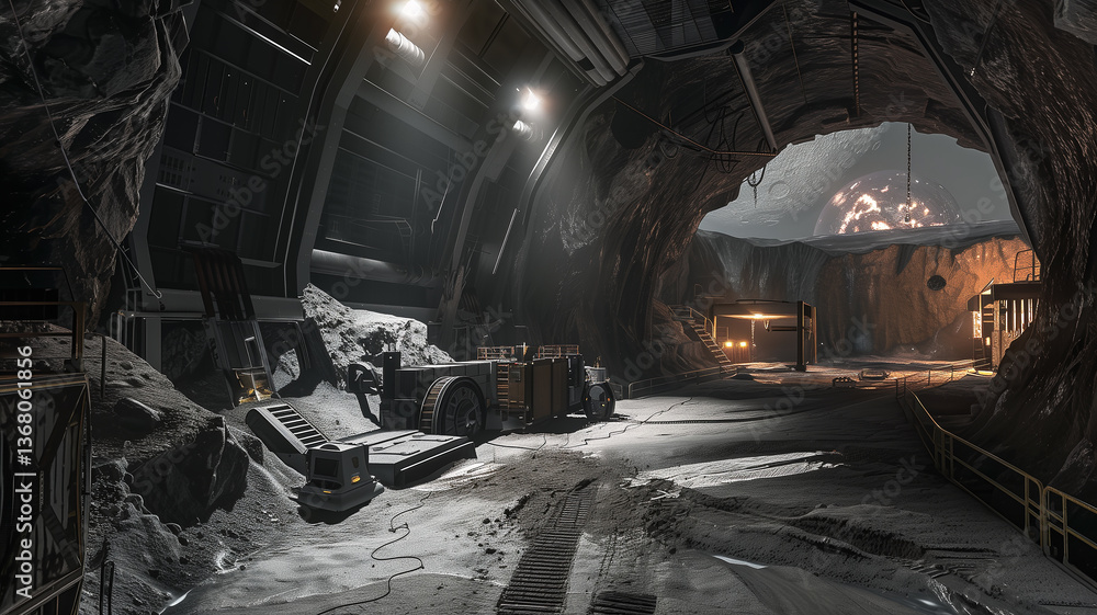 Poster this excavation at a futuristic asteroid site targets regolith extraction and refinement.