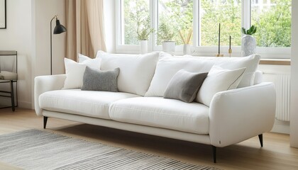 Modern White Sofa in Bright Living Room with Natural Light and Stylish Decor