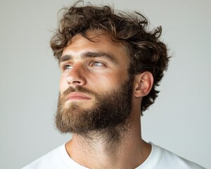 Obraz premium Mindful Masculinity Gen Z Professional Authenticity - Urban Wellness Leadership Portrait with Contemplative Beard Aesthetic for Modern Corporate Storytelling