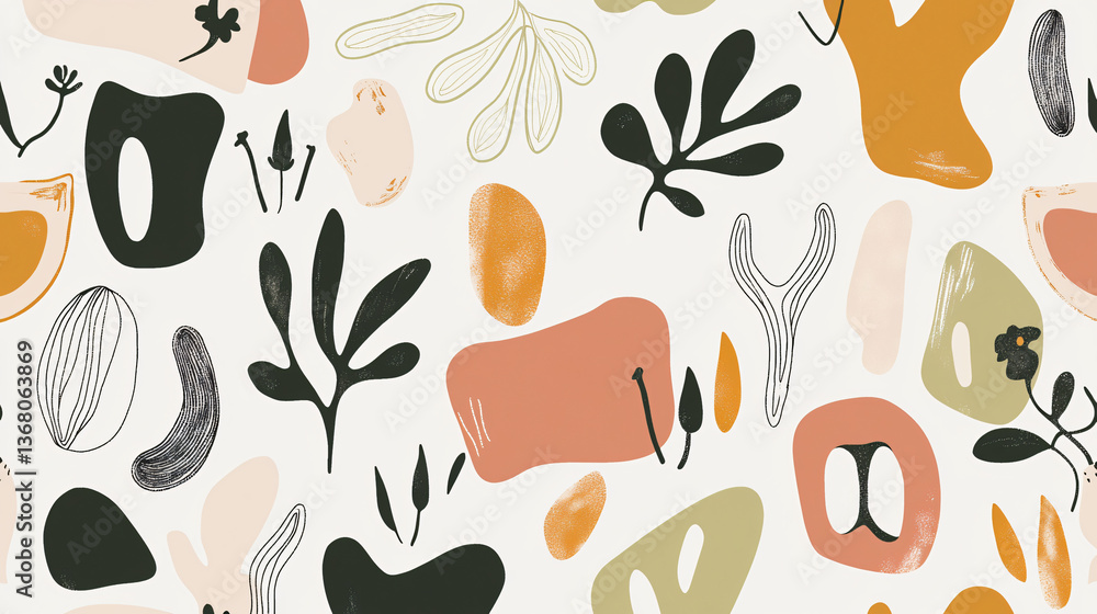 Poster fluid abstract pattern of orange and green shapes creating a harmonious blend of colors in a captiva