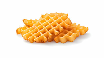 Golden, crispy waffle-cut potatoes, stacked