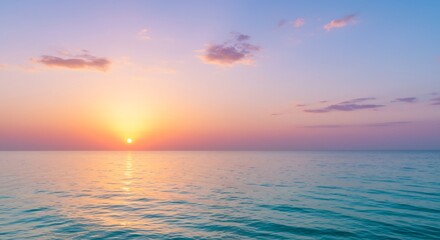 Obraz premium Serene pastel sunset reflects gently on calm ocean waters. AI Generated