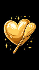 Golden heart with a magic wand, sparkling design