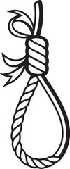 A tied rope loop, isolated on white, evokes a symbol of hanging