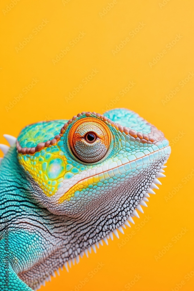 Poster vibrant biodiversity visual hyper-detailed chameleon portrait in maximalist pop art style - innovati