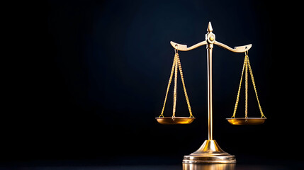 Golden scales of justice against dark background