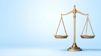 Golden scales of justice on light blue background